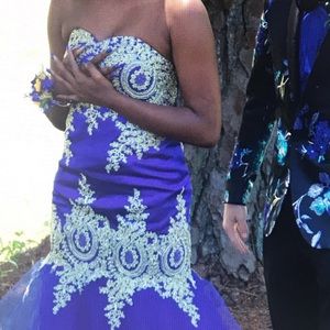 Blue and gold prom dress